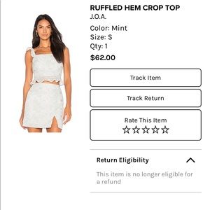 JOA | Revolve | Ruffled hem crop top and lace mini skirt set in Mint